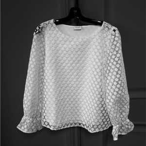 Women’s VILA White see through long sleeve embroidered floral top